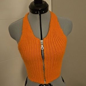 Ragged Priest orange zip front halter crop top size XS